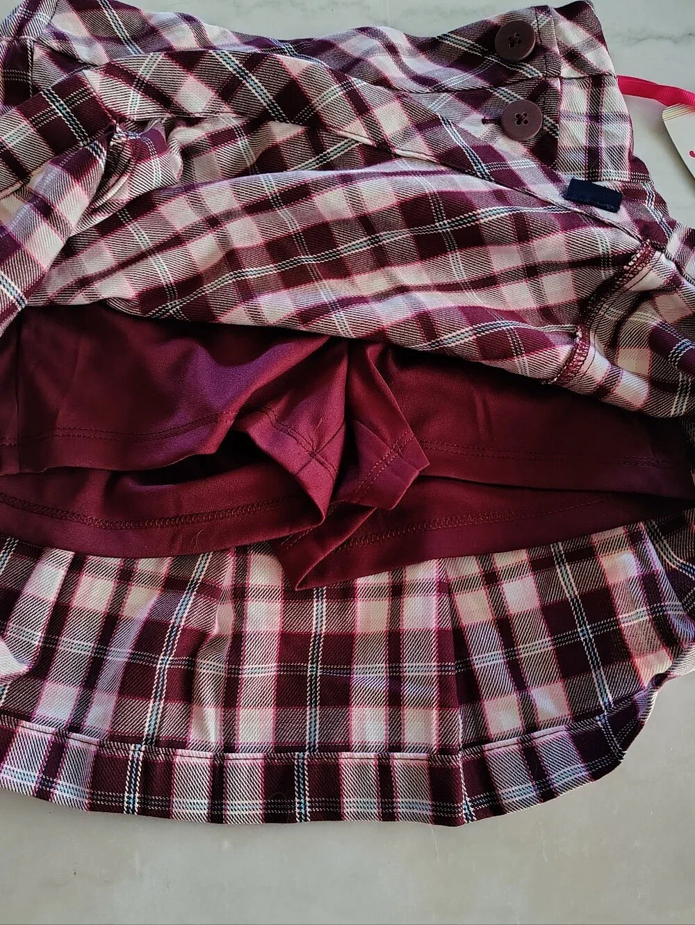 Justice Maroon White Pleated Schoolgirl Skirt With Built In Shorts Size 14 Girl